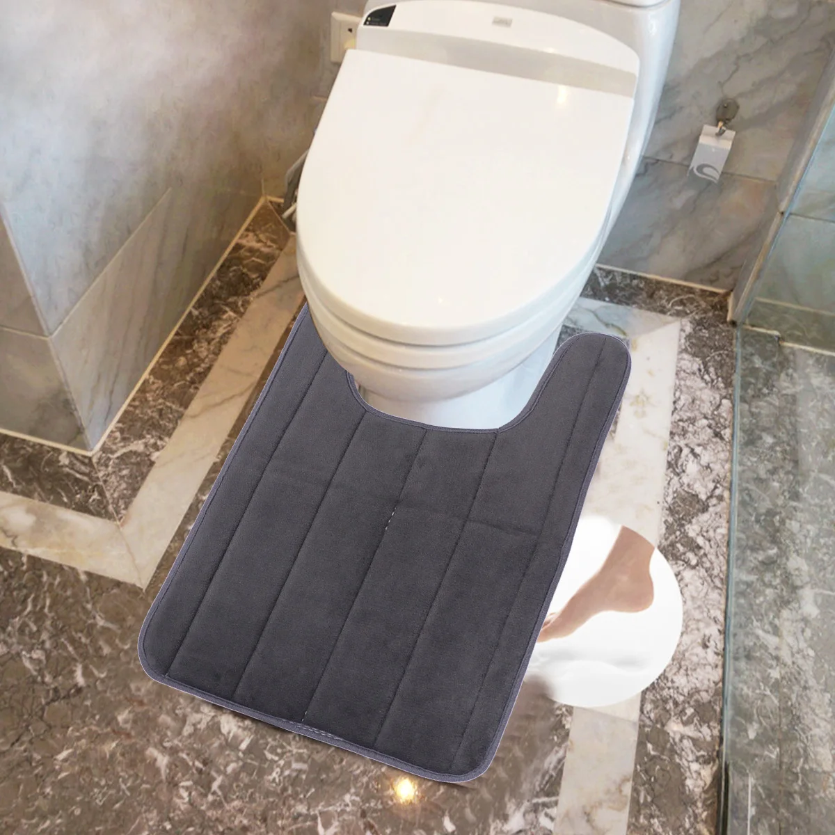 

Non Memory Foam Toilet Floor Mat Anti Skid U Shape Comfortable Bathroom Rug Decorative Dark Grey Soft Washable Carpet Pad