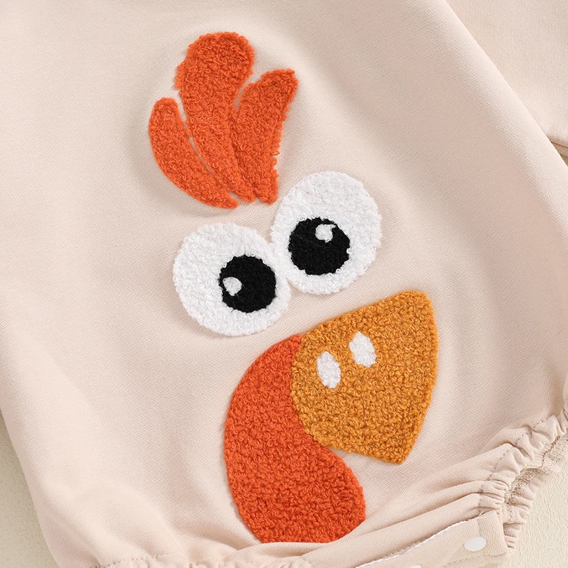 2024-05-30 Lioraitiin 0-18M Baby Boys Girls Thanksgiving Romper Turkey Embroidery Long Sleeves Round Neck Sweatshirt Jumpsuit