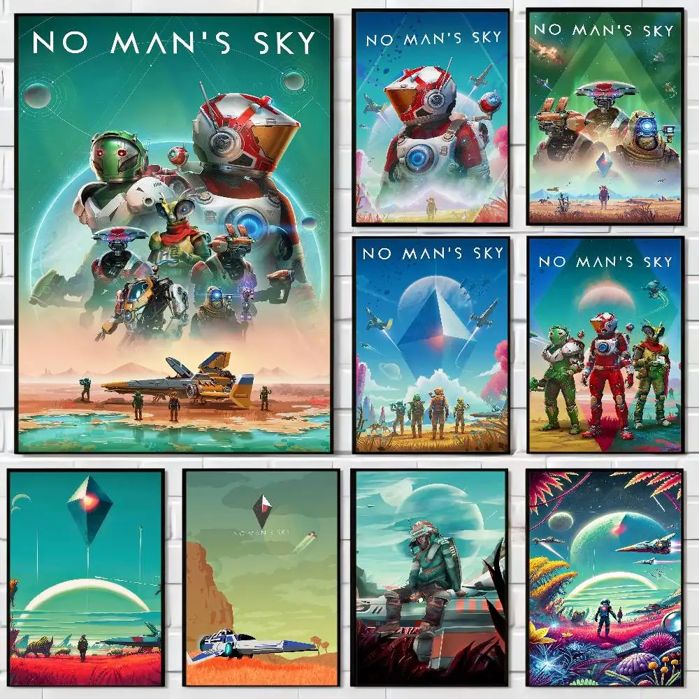 N-No M-Mans S-Sky Spiel Whitepaper Poster Wasserfester Papieraufkleber Kaffeehaus Bar Ästhetische Kunst Wandmalerei