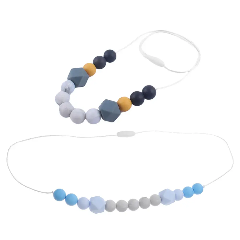 2 Collares de Dentición de Silicona Suave con Bloques de Color para Bebés, Collar Seguro con Cuentas para Masticar para Mamá
