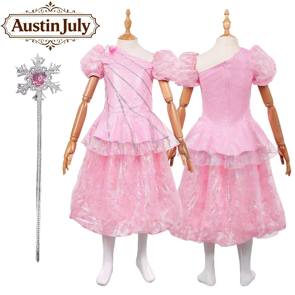 

Детский карнавальный костюм Глинды, волшебная палочка, розовое платье, топ для ролевых игр, юбка, наряды на Хэллоуин, карнавал, вечерние маскировочный костюм