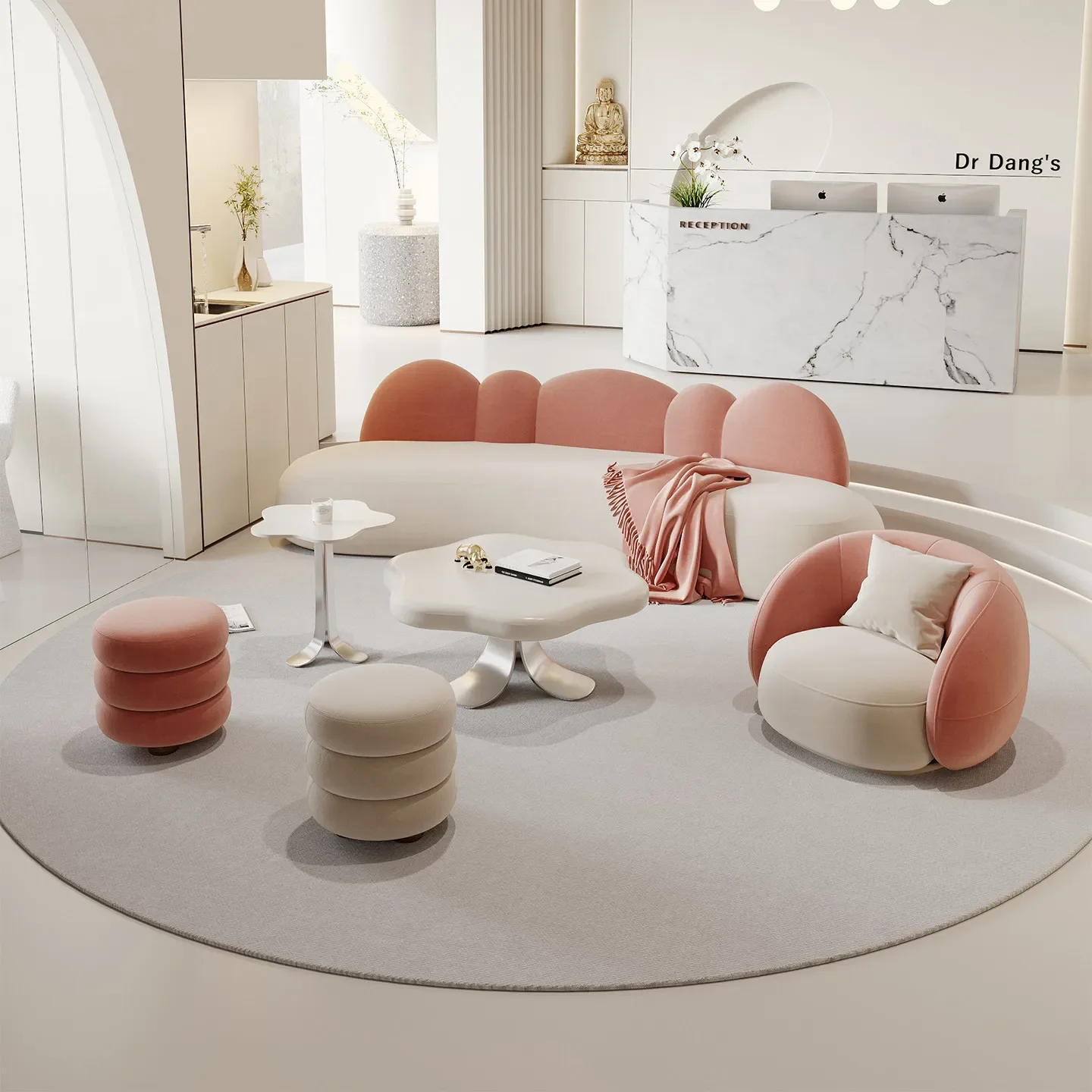 Beauty salon sitting area sofa living room modern simple cream style color matching clothing store homestay studio reception