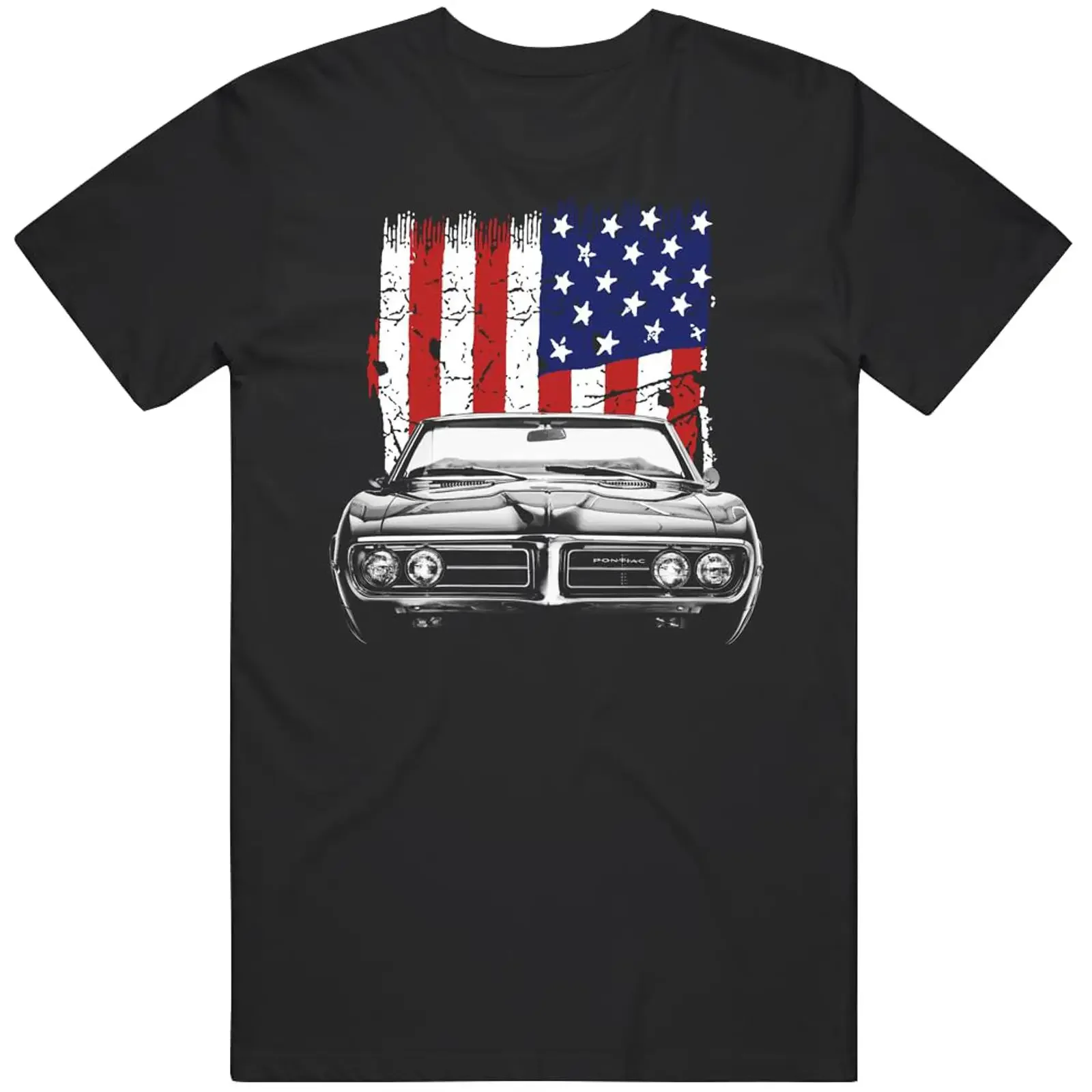 1967 Firebird Classic Car Front Grill View Silhouette with Us Flag T Shirt vintage Washed Slightly fashion designer clothes