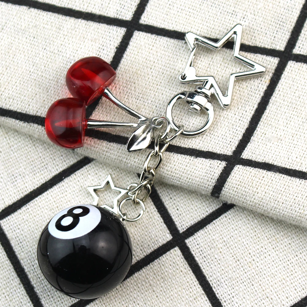 Fashion 8 Ball Fruit Cherry Dice Star Keychain Phone Accessories Y2K Handmade Creative 8 Ball Cherry Keychain Accessories