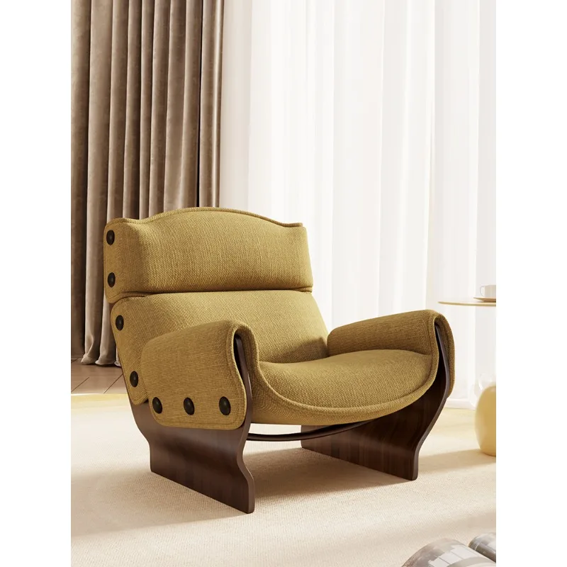 

Nordic minimalist designer medieval solid wood single sofa chair living room hotel bed and breakfast room fabric sofa