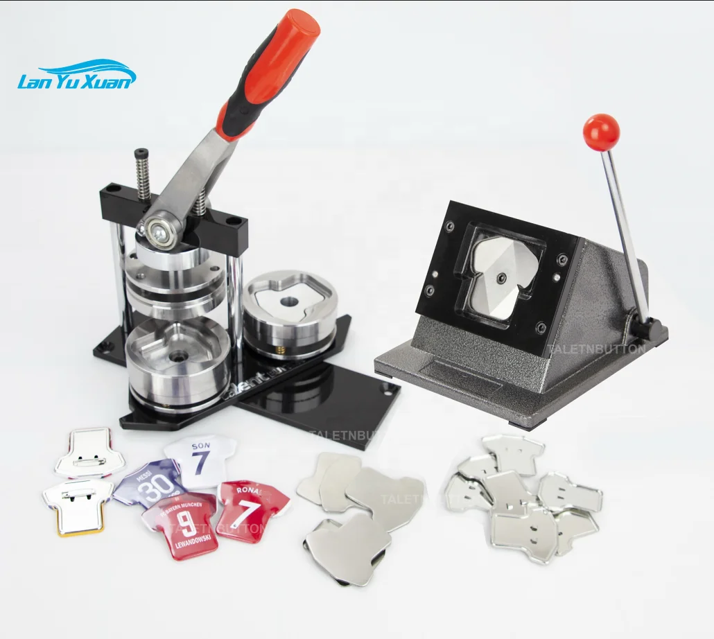 

HOT SALE T-shirt Shape Button Maker Kit Badge Press Machine + Stand Paper Cutter +1000sets T-shirt Pin Button Badge Components