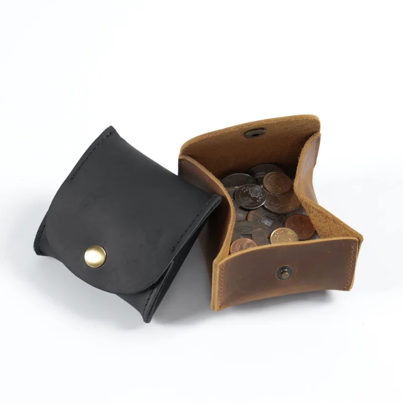 AIGUONIU โรงงานที่กําหนดเอง Handmade Vintage กระเป๋าสตางค์ Crazy Horse ของแท้หนังมินิเหรียญสําหรับบุรุษและสตรีกระเป๋าใส่บัตร