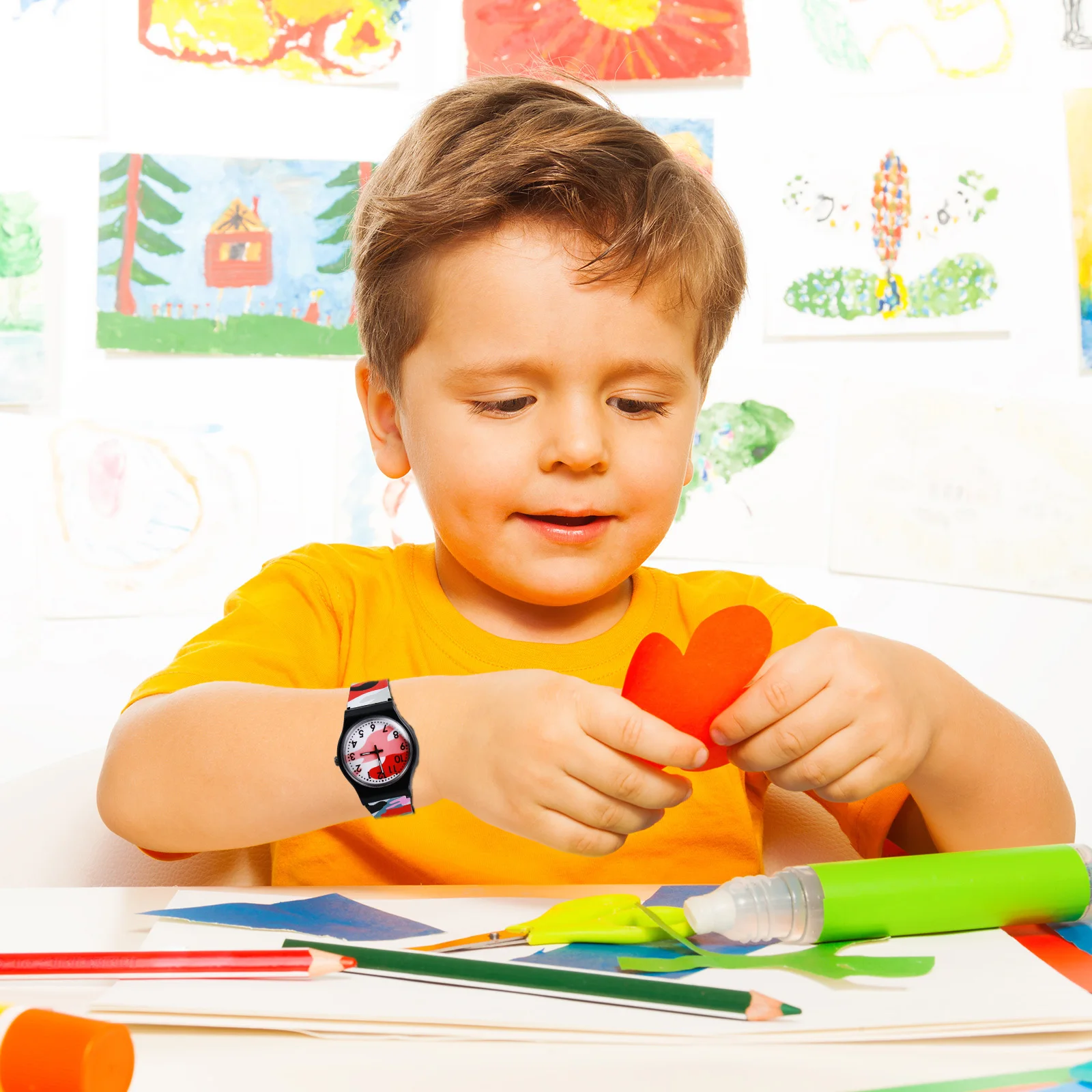 1 قطعة ساعة مموهة جميلة نمط الرسوم المتحركة عدد كبير تصميم سهل القراءة وقت الطلاب ساعة اليد ل