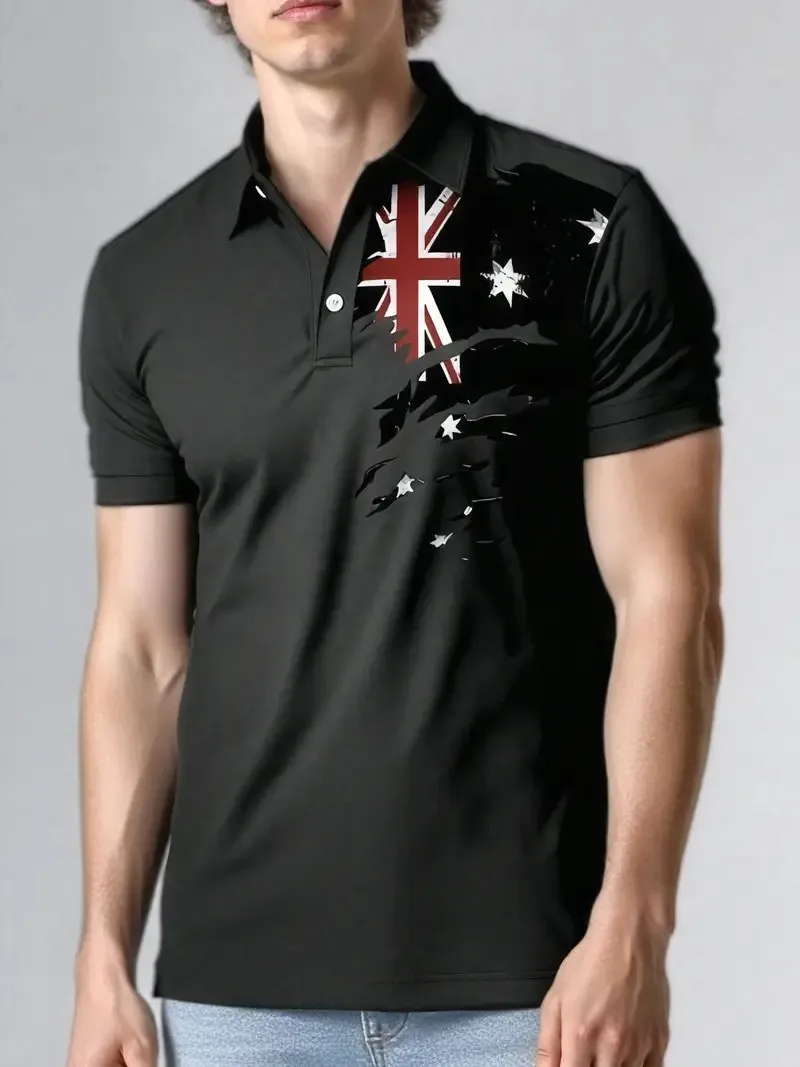 The 2025 summer new men's POLO shirt is a casual fashionable soft comfortable and breathable 3D pattern printed one