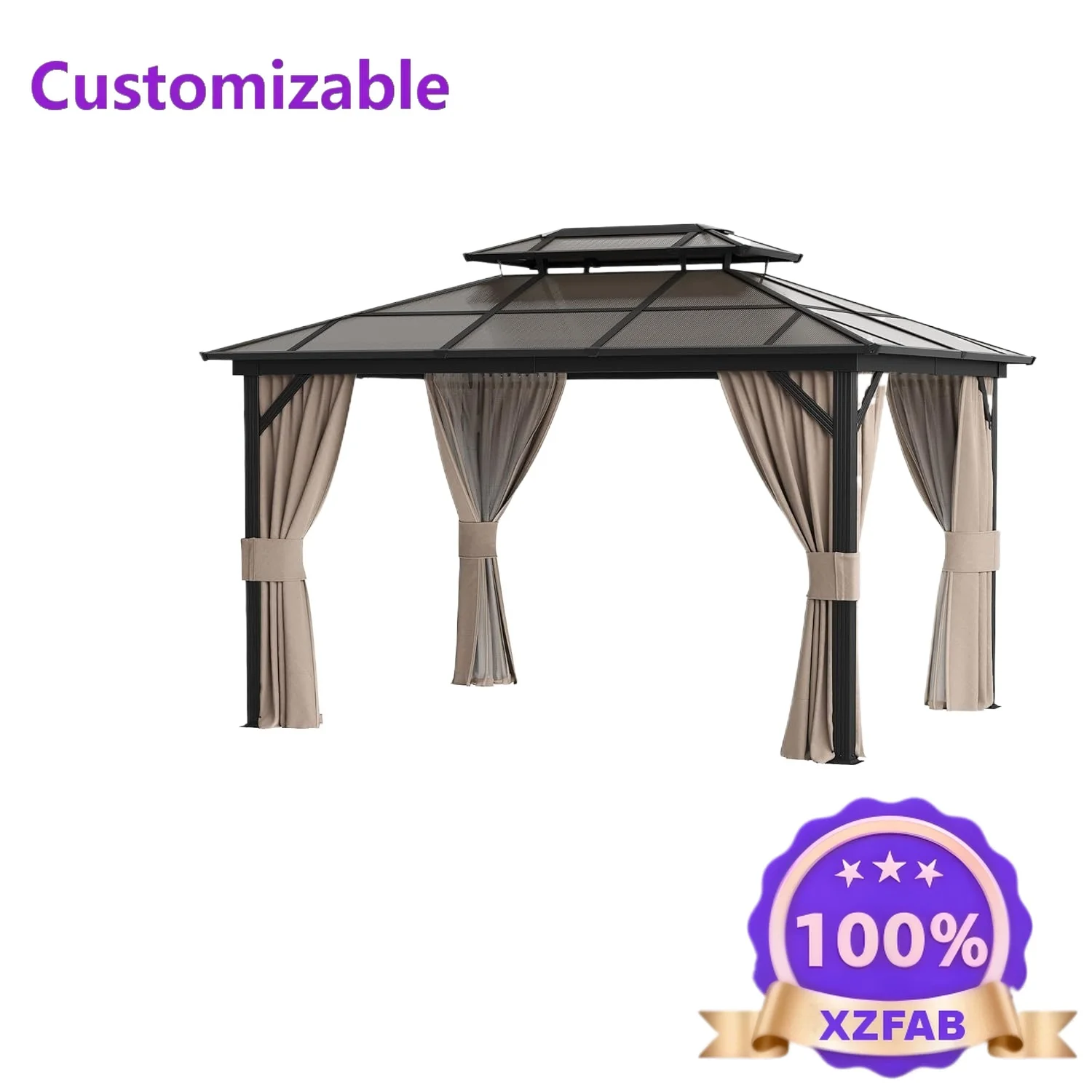 Factory Direct 2026 10'x13' Hardtop Gazebo, Outdoor Polycarbonate Double Roof Canopy, Aluminum Frame Permanent Pavilion