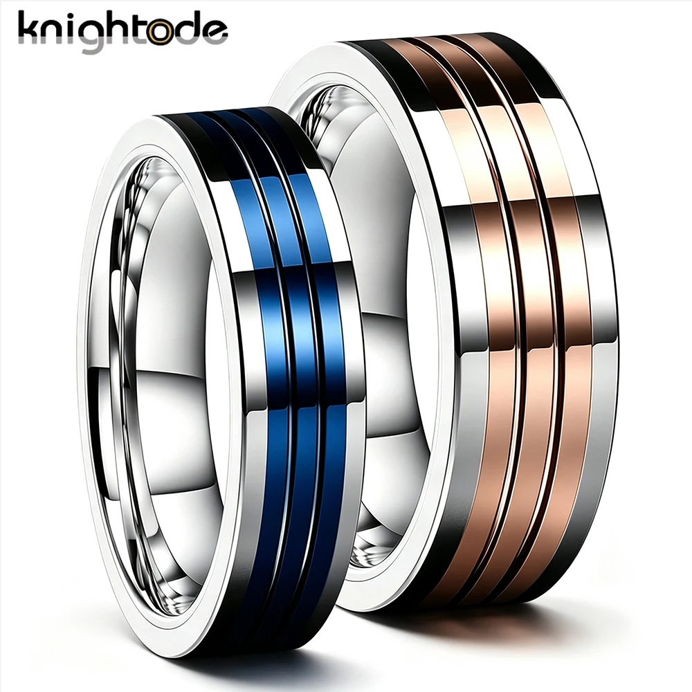 6mm/8mm Tungsten Steel Couple Rings Two-Tone Grooved Wedding Bands for Men And Women Anniversary Engagement Jewelry Gift