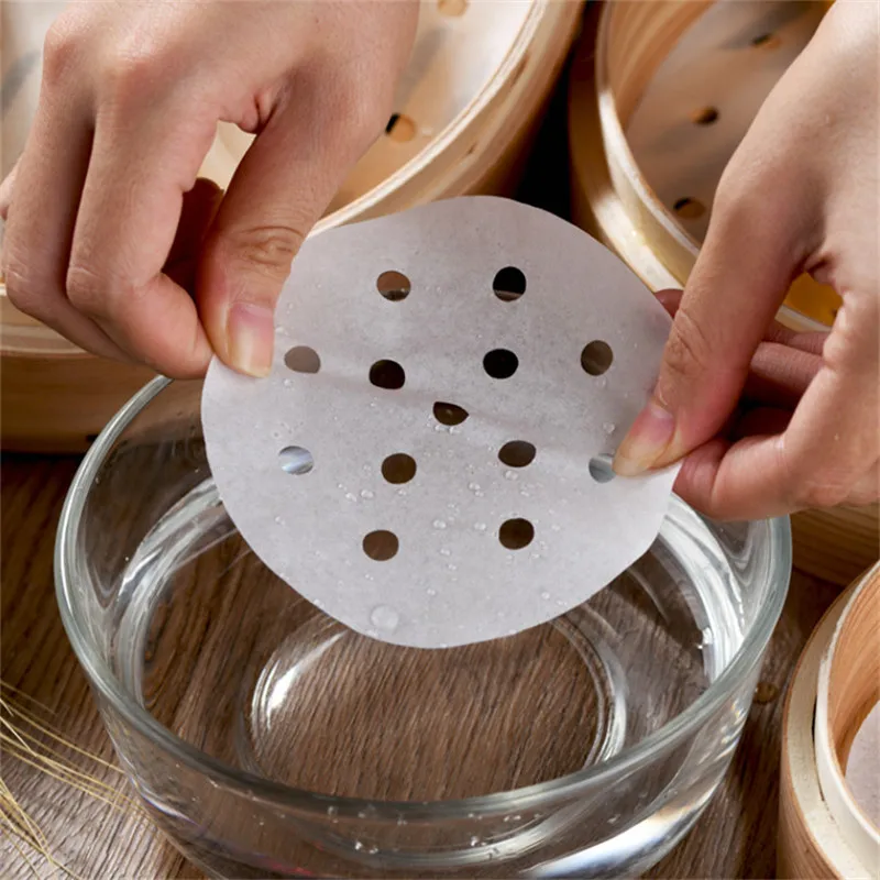 100pcs Round Steamed Bun Papers With Holes Non-stick Household Snack Bread Cake Steamer Oil Paper Pads