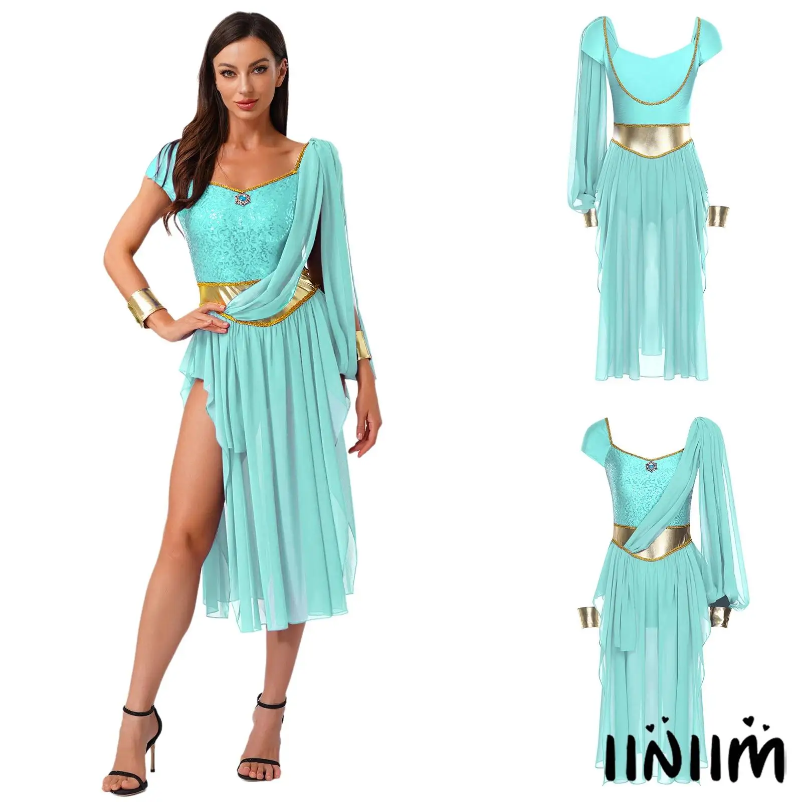 

Womens Arabian Princess Dress Up Jumpsuit Belly Dancewear Sleeveless One Shoulder Bodice Dress Halloween Cosplay Party Costumes