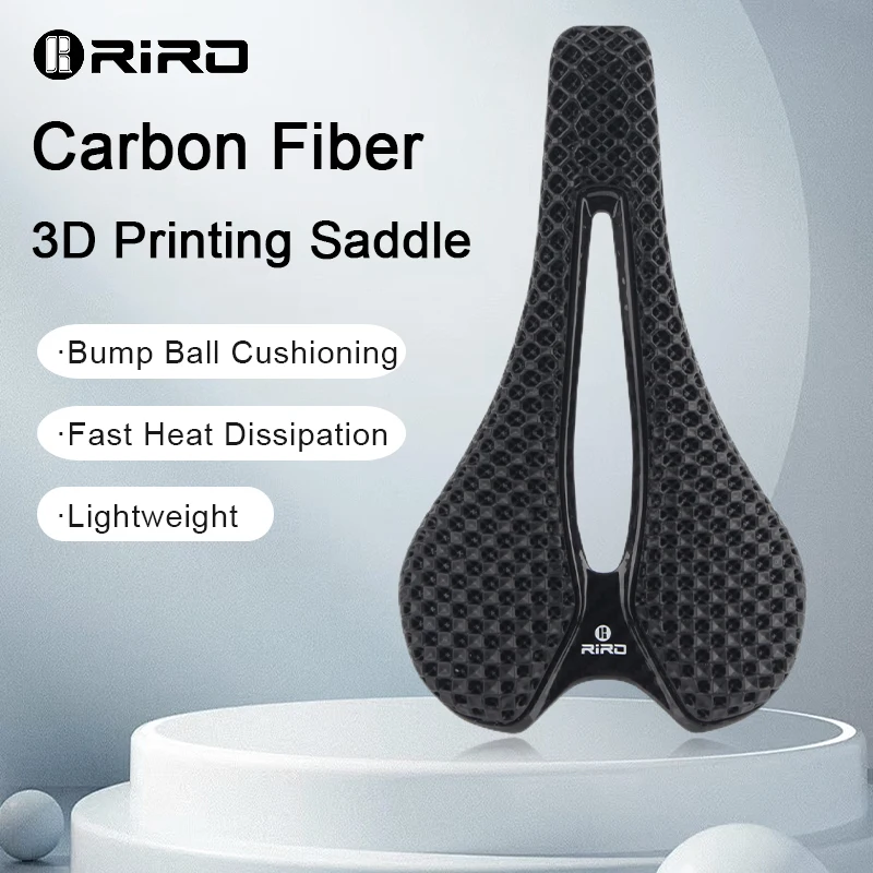 

RIRO Bicycle Saddle Carbon Fiber 3D Printing Seat Ultra-Light and Breathable Hollow Honeycomb Cushion for Road Bike/MTB Parts