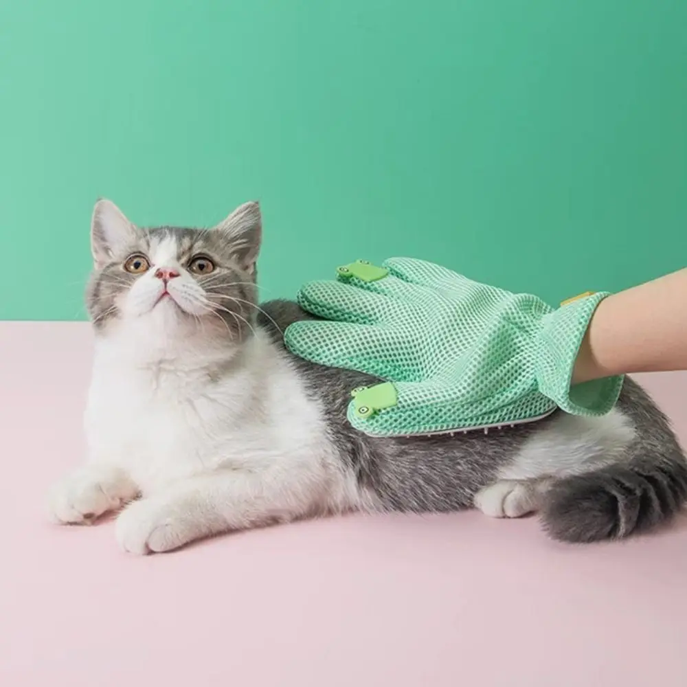 

Cartoon Cat Hair Removal Gloves Mesh Fabric Silicone Dog Bath Brush Gloves Cat Grooming Glove Soft Cat Hair Deshedding Brush