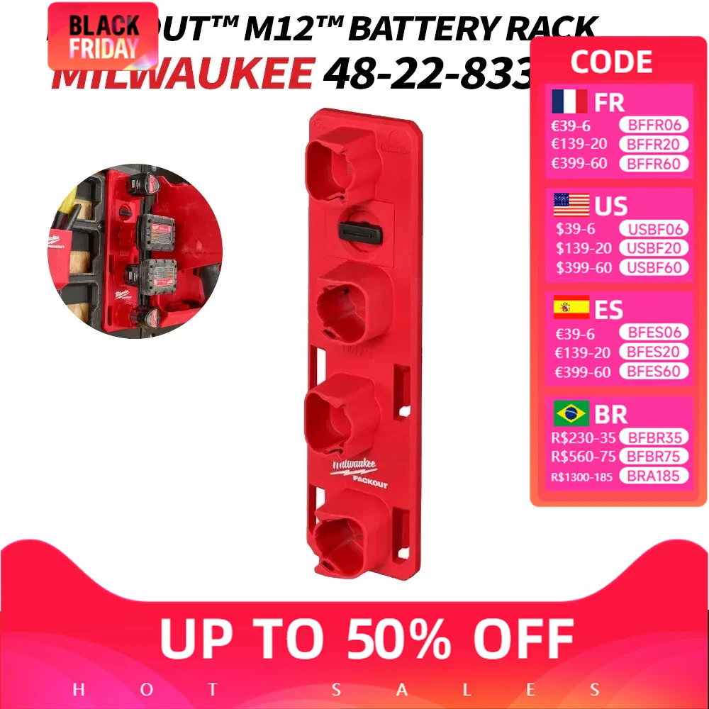 Milwaukee 48-22-8338 PACKOUT M12 Battery Rack Clamp Type Battery Storage Function Store Up To Four M12™ Batteries MILWAUKEE Tool