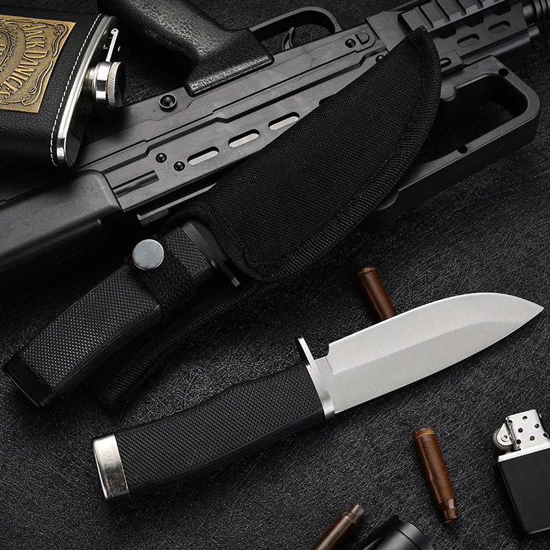 2025 جديد في الهواء الطلق التكتيكية الثابتة 440C شفرة فولاذية المطاط مقبض التخييم الصيد بقاء أدوات مستقيمة مع غمد النايلون