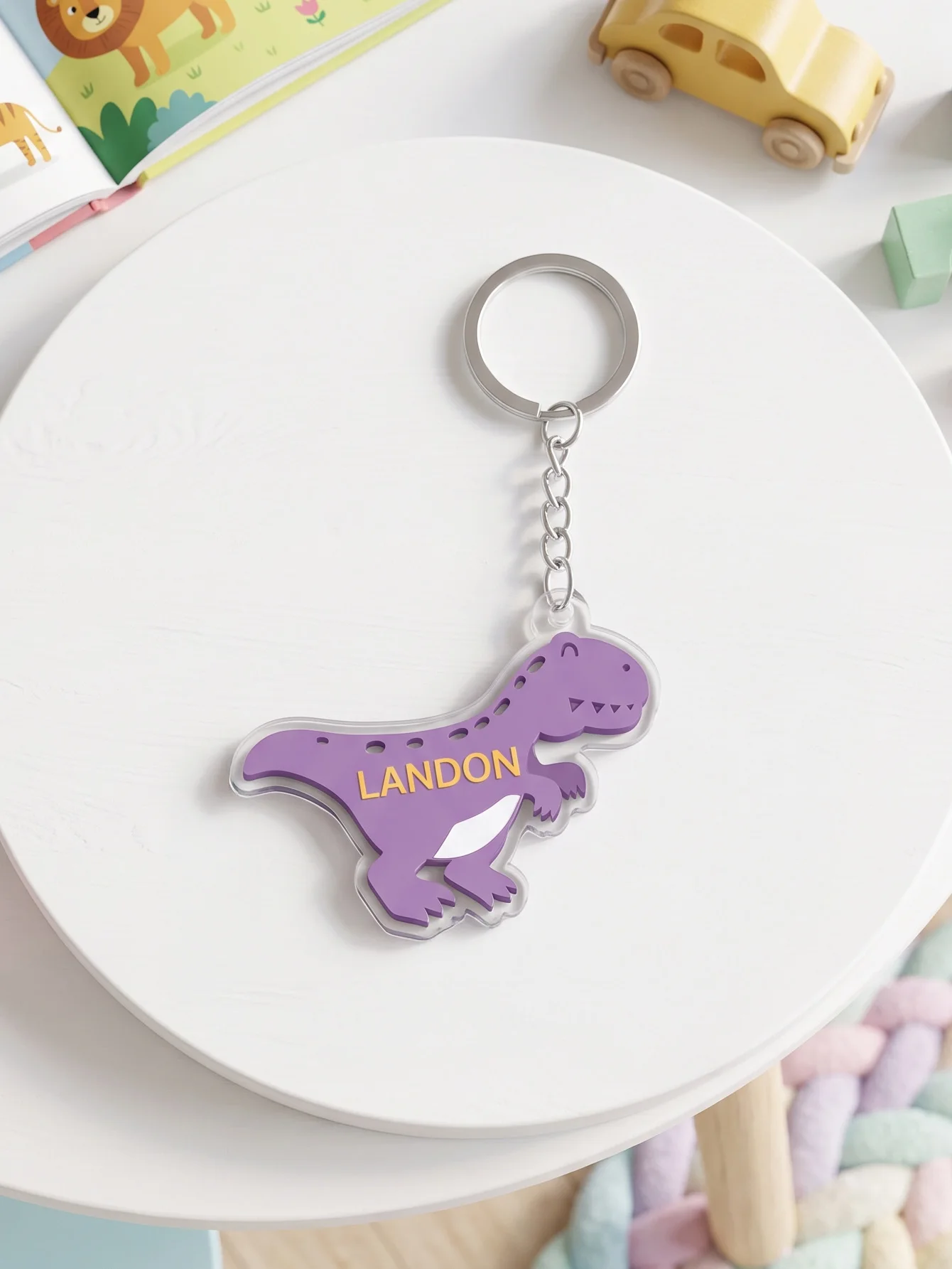 Custom Dinosaur Name Keychain, Personalised Gift for Kids