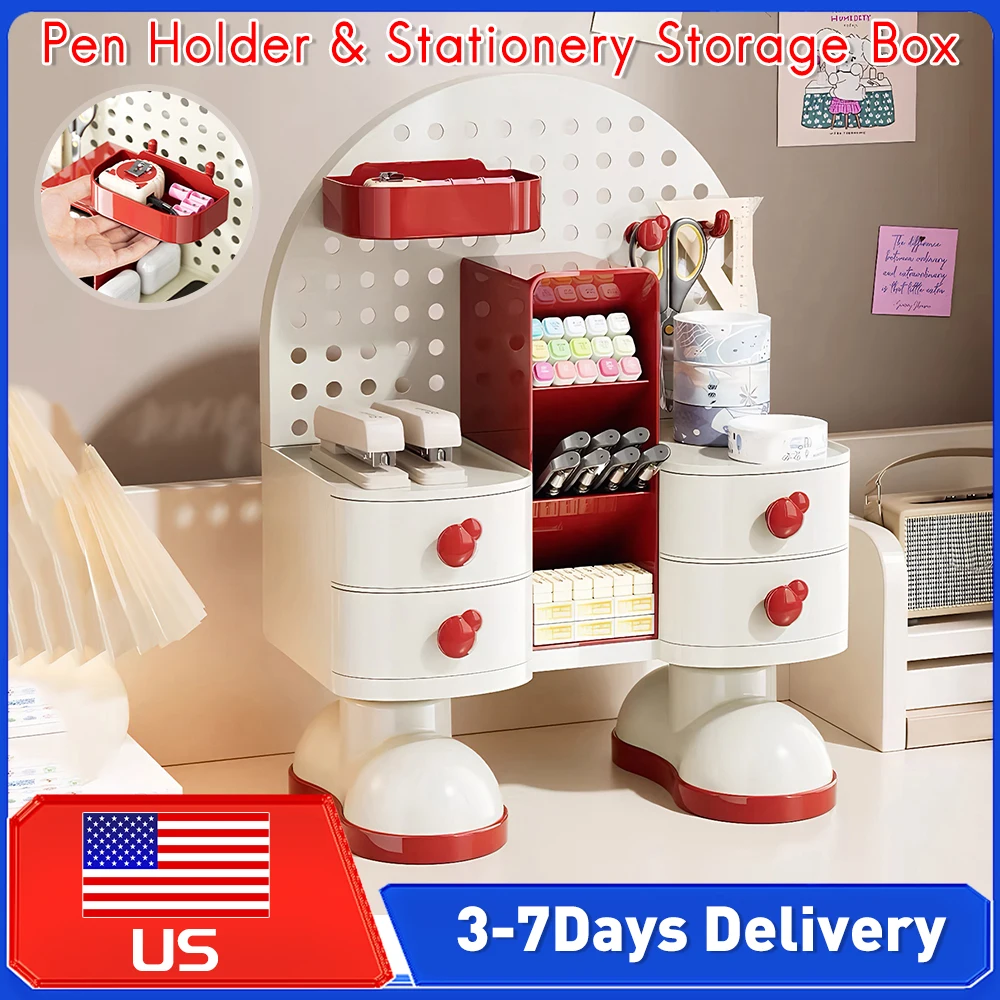 

﻿ Пластиковый органайзер для канцелярских принадлежностей: настольный перфорированный стеллаж с ящиками, подставкой для ручек и полками для хранения для офиса, школы, дома, рабочего стола