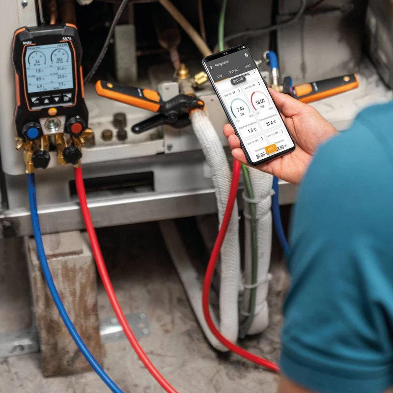 مجموعة Testo الذكية مع فراغية لاسلكية ، خرطوم من 3 قطع ، مشعب رقمي ، مشبك ، مجسات درجة الحرارة 0564 ، فراغ ،