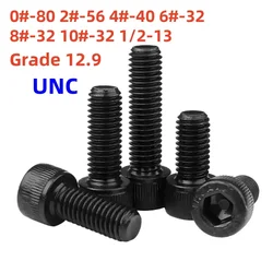 UNC Black Grade 12.9 Steel Hexagon Hex Socket Cup Head Screws 0#-80 2#-56 4#-40 6#-32 8#-32 10#-32 1/2-13 Cap Allen Head Bolt