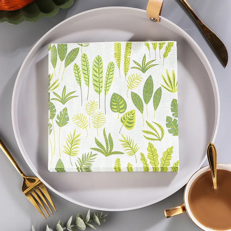 20Pcs/bag Eucalyptus Palm Leaves Table Decoupage Paper Napkins Green Plants Napkin Paper Tissue for Wedding Party Supplies