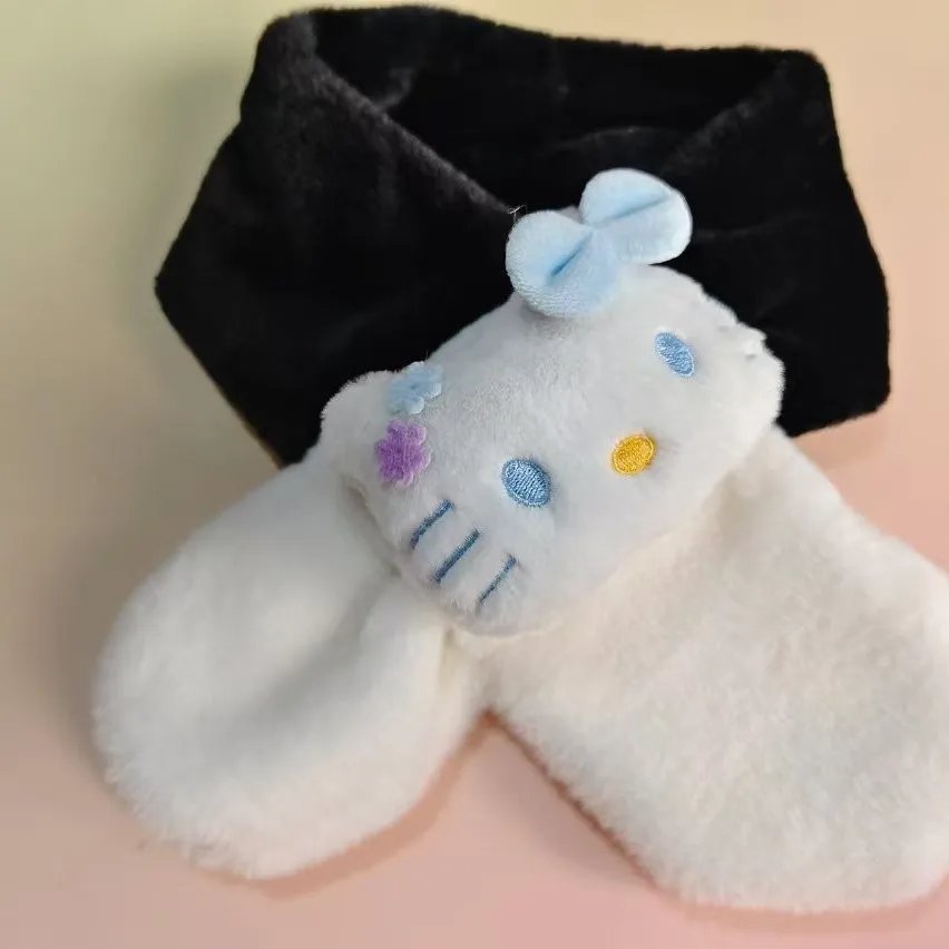 وشاح هالو كيتي للأطفال متطابق الألوان للخريف والشتاء، وشاح قطط KT لطيف، دافئ وسميك، رقبة كرتونية مقاومة للرياح