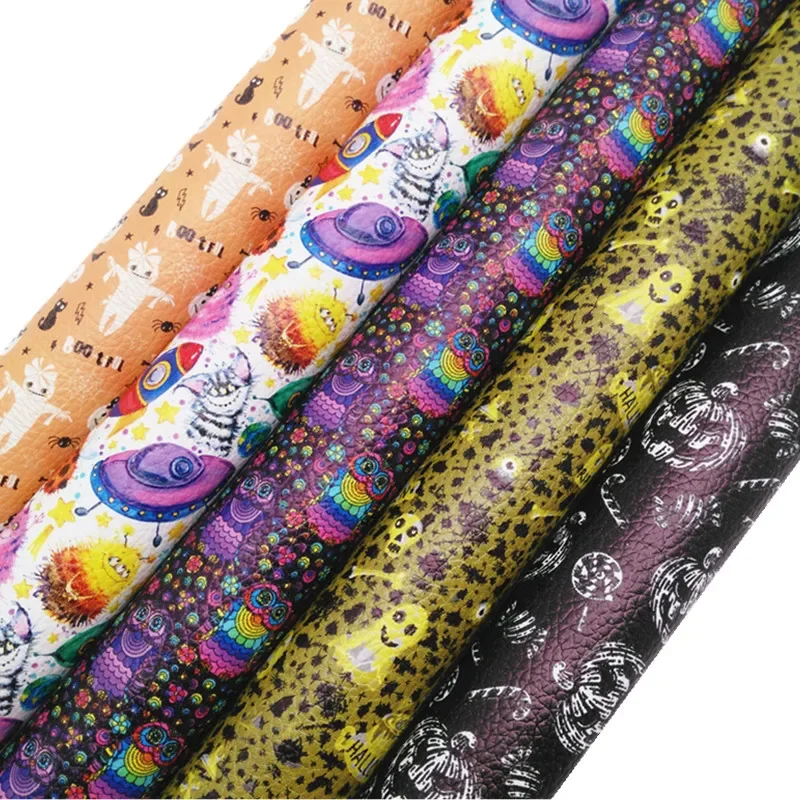 Halloween Monsters Pumpkins Donuts Eyes Printed Faux Leather Fabric Sheets for DIY Bows Bags 21x29cm A4 size MB304