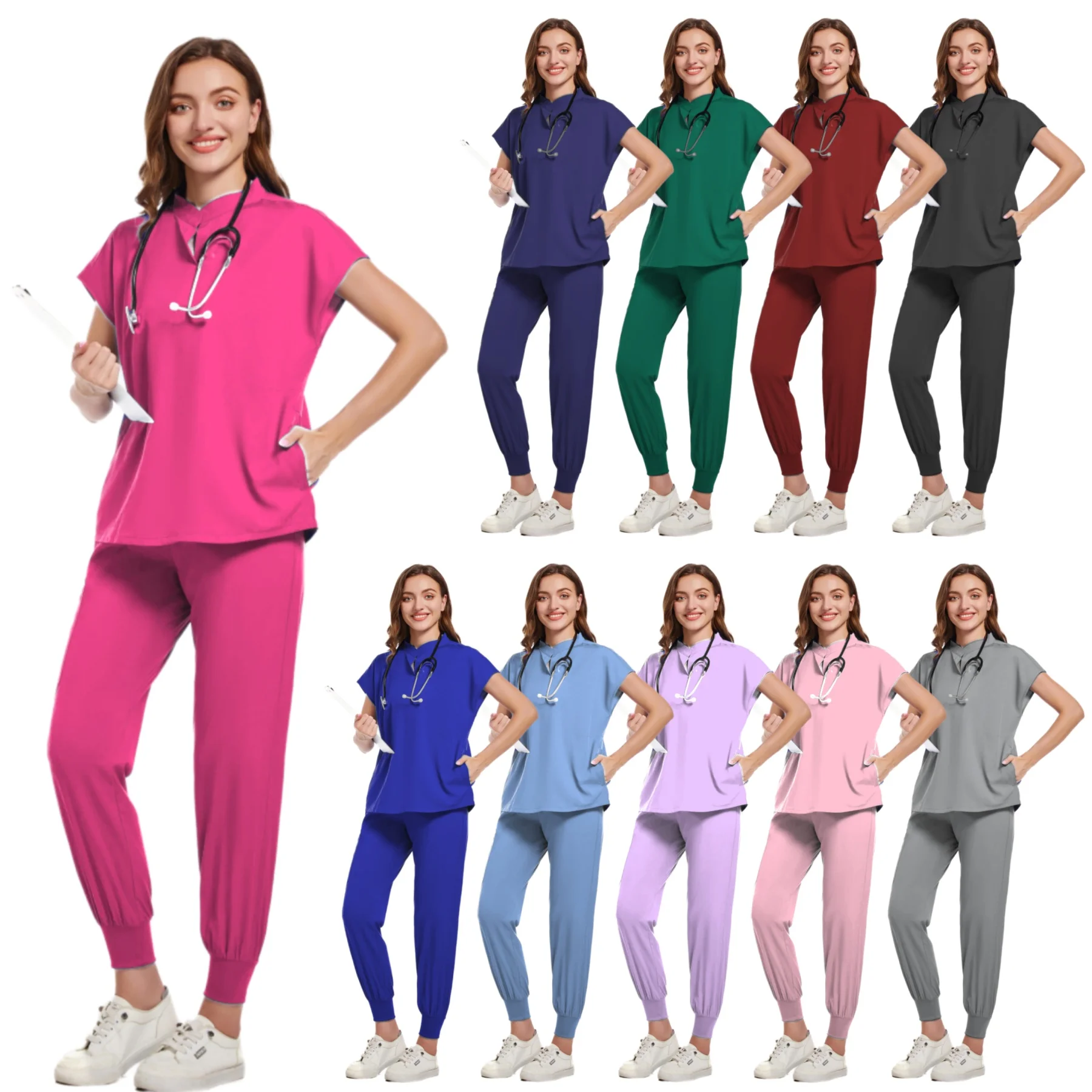 Stretch Anti-Wrinkle Soft Beautician Workwear Quick-drying Washable Nursing Scrubs Set SWomen Medical Nurse Uniforms Sleeveless