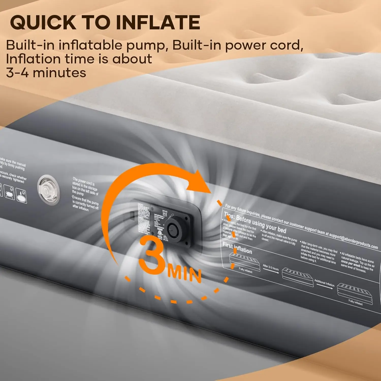 Queen Air Mattress with Built in Pump, Inflatable Blow up Mattress, 18" Raised Colchones Inflables Air Bed for Guests & Home, Id image 4