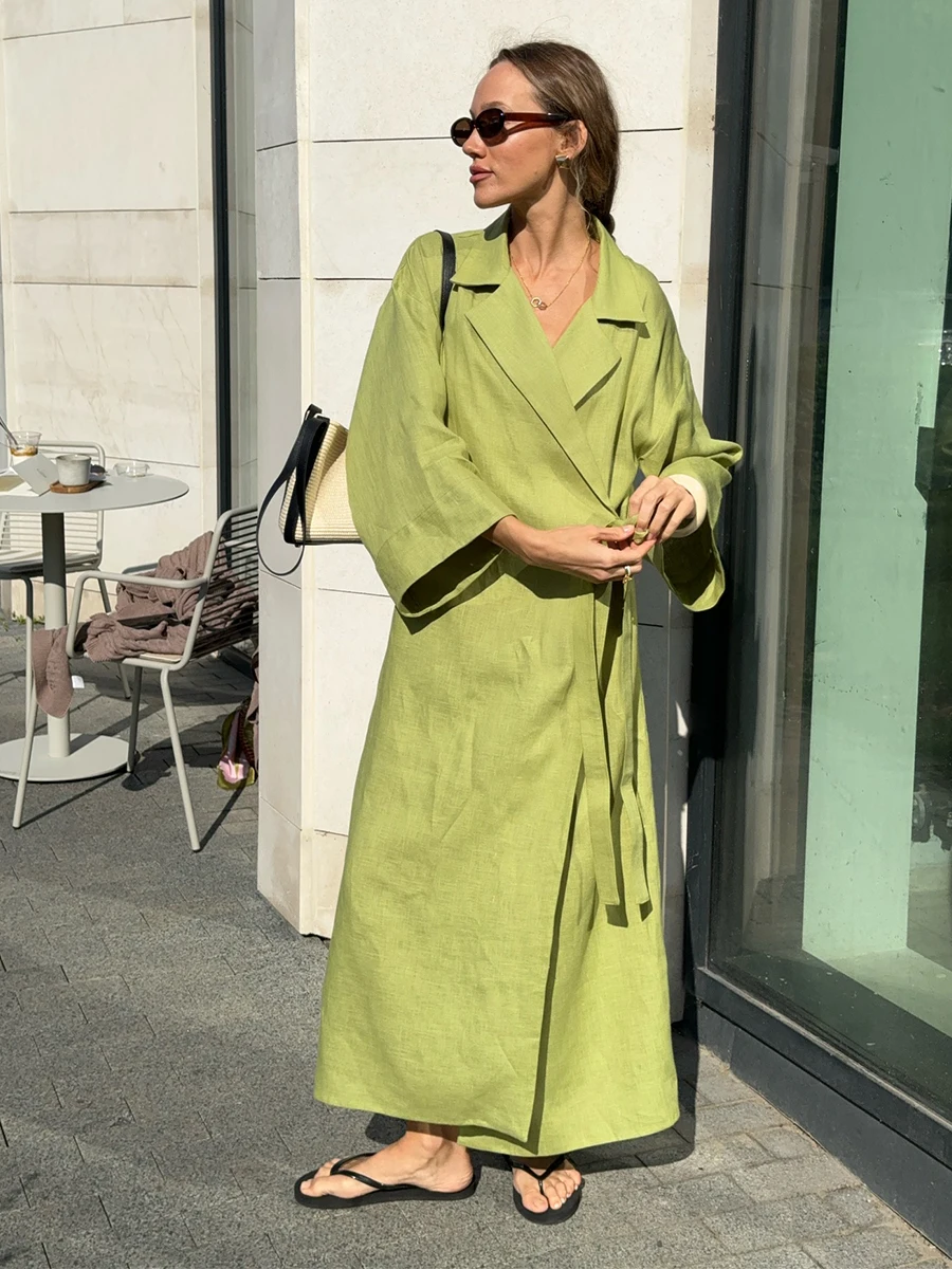 Muzuleva été nouveau femmes élégant rouge lin Wrap Maxi Robe revers Kimono manches ceinturée longue Robe élégante Chic Robe