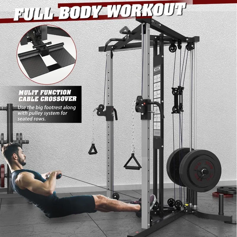 Cable Crossover Machine, Cable Fly Machine Home Gym System Workout Station with Dual Pulley System Pull-Up Bar Cable Bar a