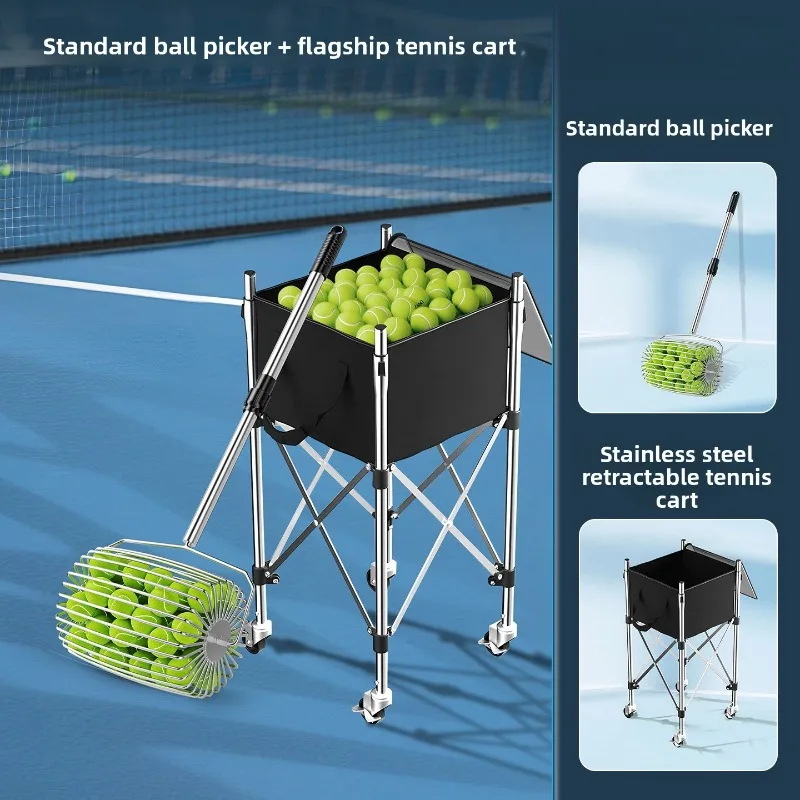 Portable Quick Tennis Ball Picker Automatic Olive Shaped Roller Telescopic Flexible Steering Portable Tennis Cart Ball Picker