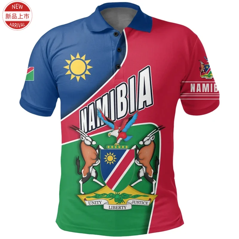 Namibia Coat Of Arms 3D Printed Polo Shirt The Republic-of Namibia Flag Map Graphic Polo T Shirt Men Fashion Vintage Polo Shirts