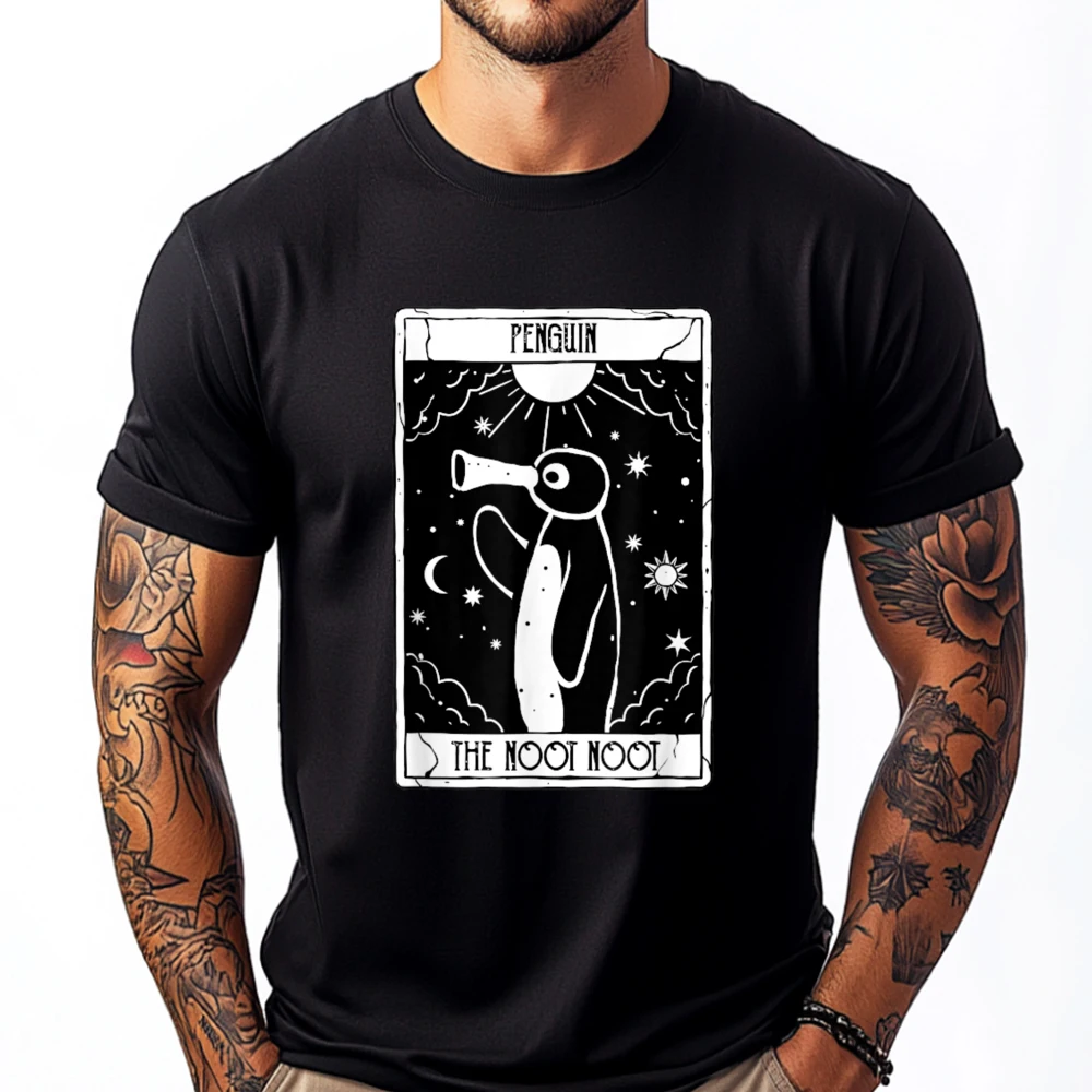 Penguin Tarot T Shirt Men 100℅ Cotton Adult Mens Designer Clothes Illustration Oversized T Shirt Tshirt Loose