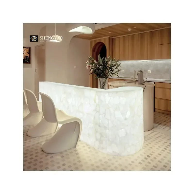 Other Natural Translucent Stone White Crystal Agate Transparent Quartz Backlit Home Bar Counter Design