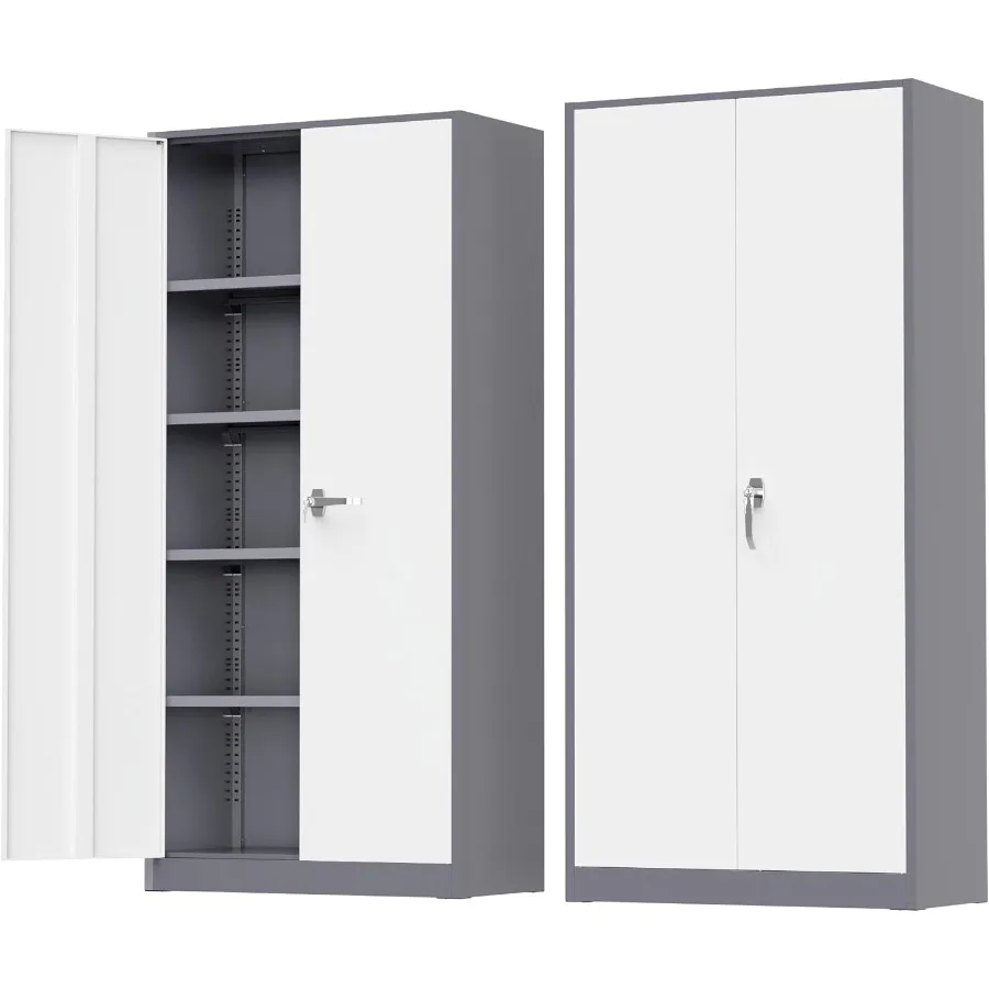 

72 H x 18 D Outdoor Metal Storage Cabinet with Doors and Adjustable Shelves for Patio Garden Garage or Office Use Durable Grey
