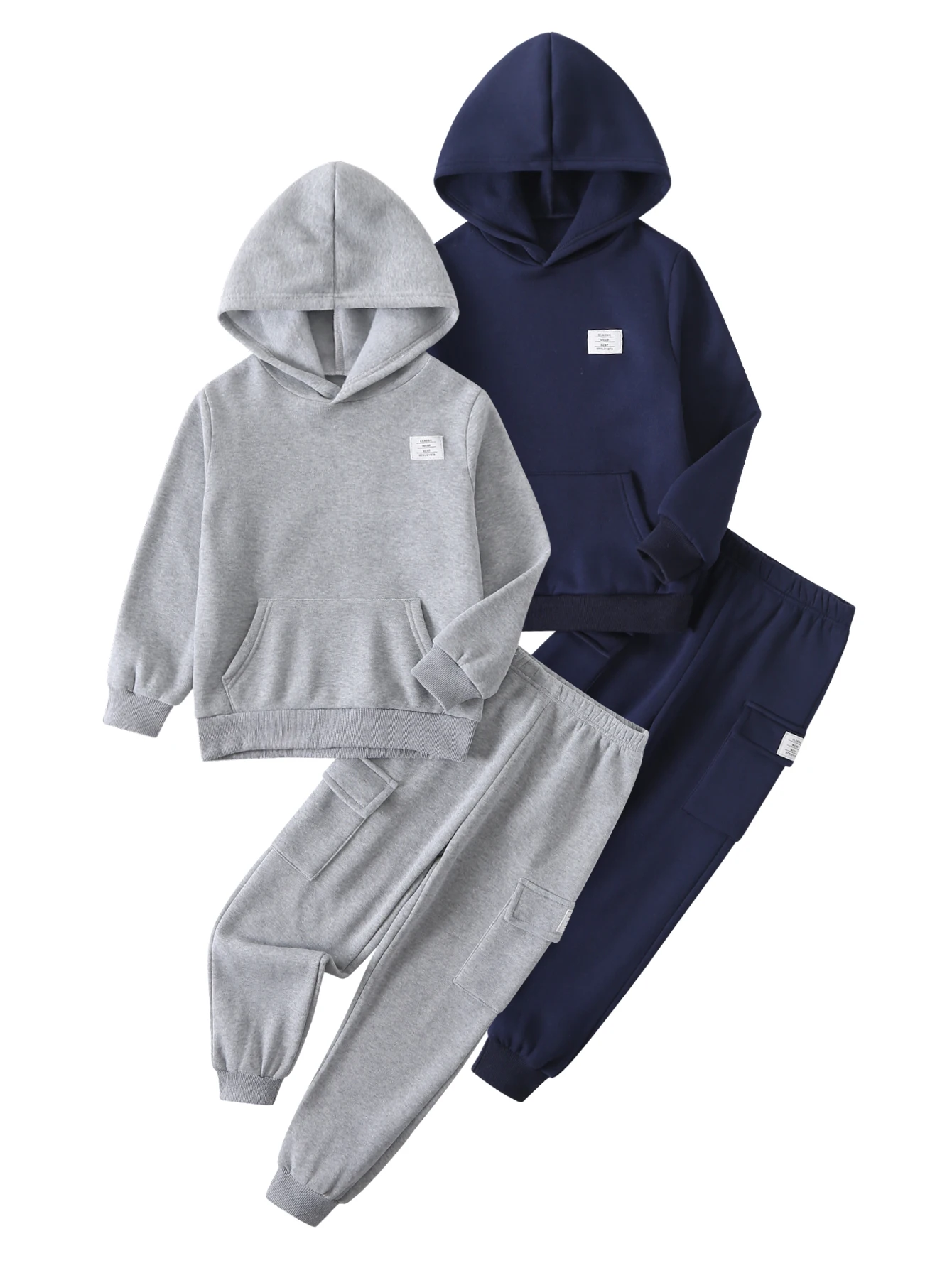

4-piece boys' fashionable hooded pullover sweater, long-sleeved pants, festive clothing, sport and casual outfit for boys