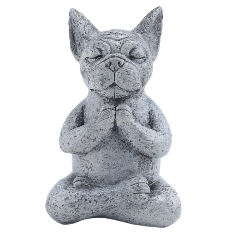 AT19-Garden Meditation French Bulldog Decoration Statue Garden Courtyard Lawn Decoration Resin Crafts Outdoor Decoration