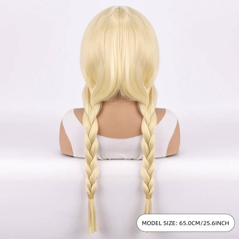 Dinner Party Clothing Match Woman Double Braids Lady Daily Dress Up Headwear Straight Bangs Headgear Anime Cosplay Wig Long Hair