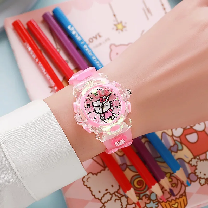 Sanrio Watch Melody Cinnamoroll Children LED Luminous Watch Kuromi Hello Kitty Student Wrist Watch Kids Birthday Gift Toy