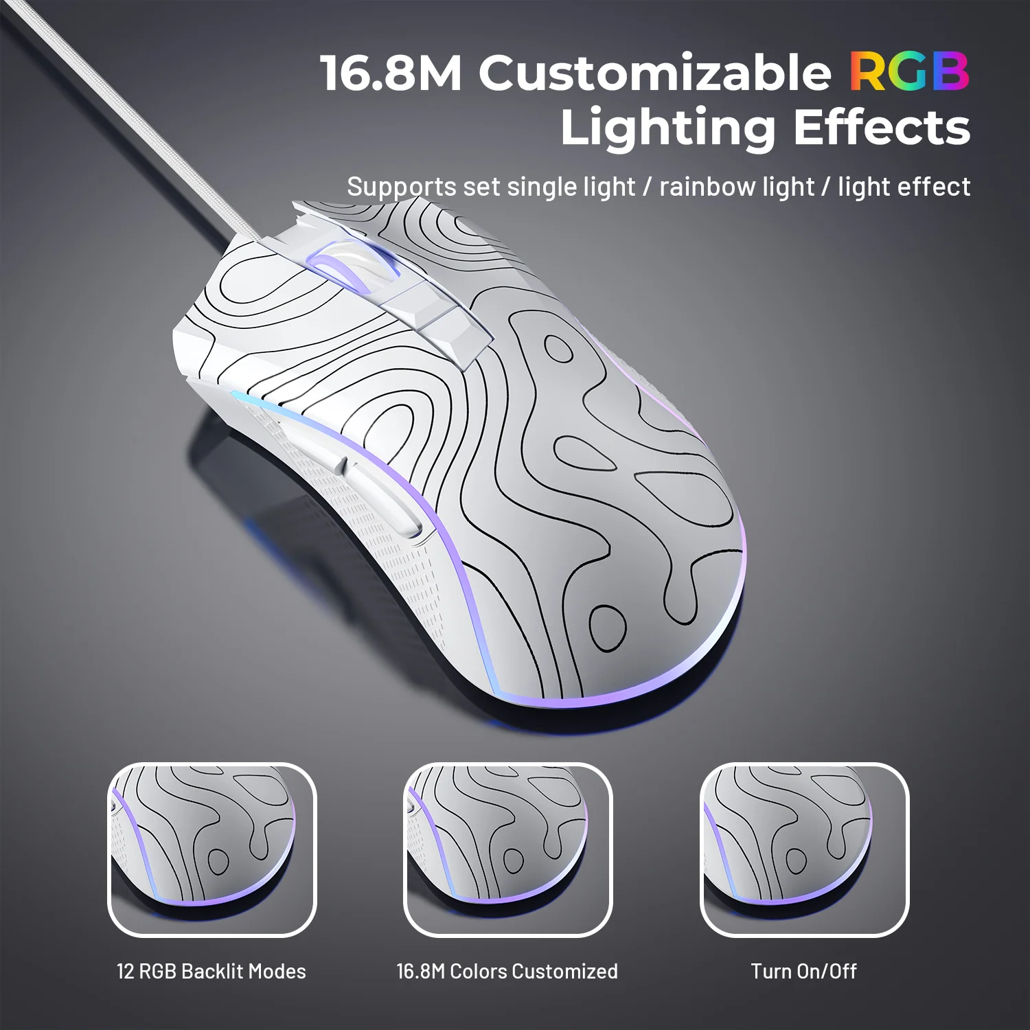 XVX Kanagawa Theme Gaming Mouse 16.8M Customizable RGB Lighting Effects Macro Programing Customization 7 Programmable Buttons