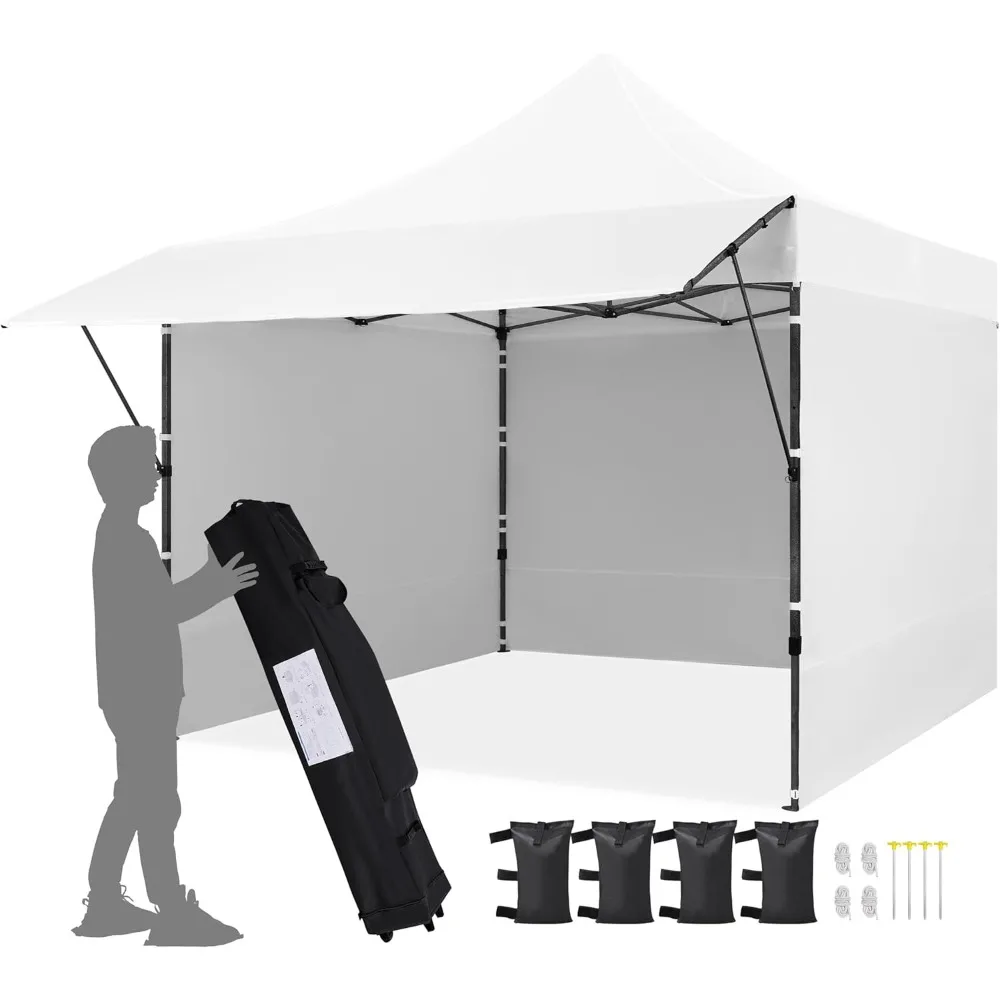 

10x10 Pop up Commercial Canopy Tent with 3 Removable Sidewalls & Awning, Portable Freestanding Shelter, Outdoor Heavy