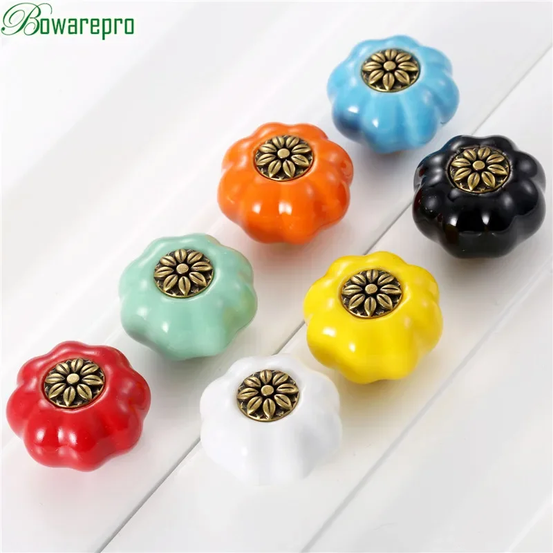 Rural Pumpkin Ceramic Door Pulls Knob Children Bedroom Kitchen Cabinets Drawer Cupboard Furniture Single Hole Handles and Knobs