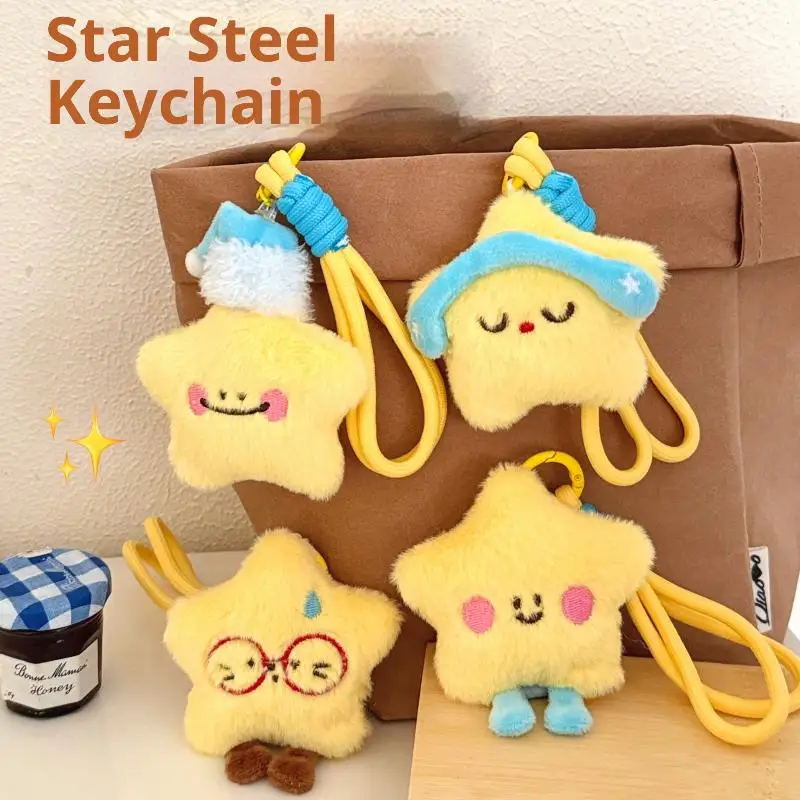 [New] Creative Plush Star Doll Pendant Keychain Kawaii Plush Stuffed Doll Pendant Backpack Handbag Car Decoration Pendant Gifts