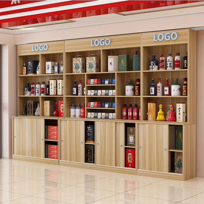 Solid wood cigarettewine cabinet, red wine cabinet, cigarette display  supermarket convenience store,