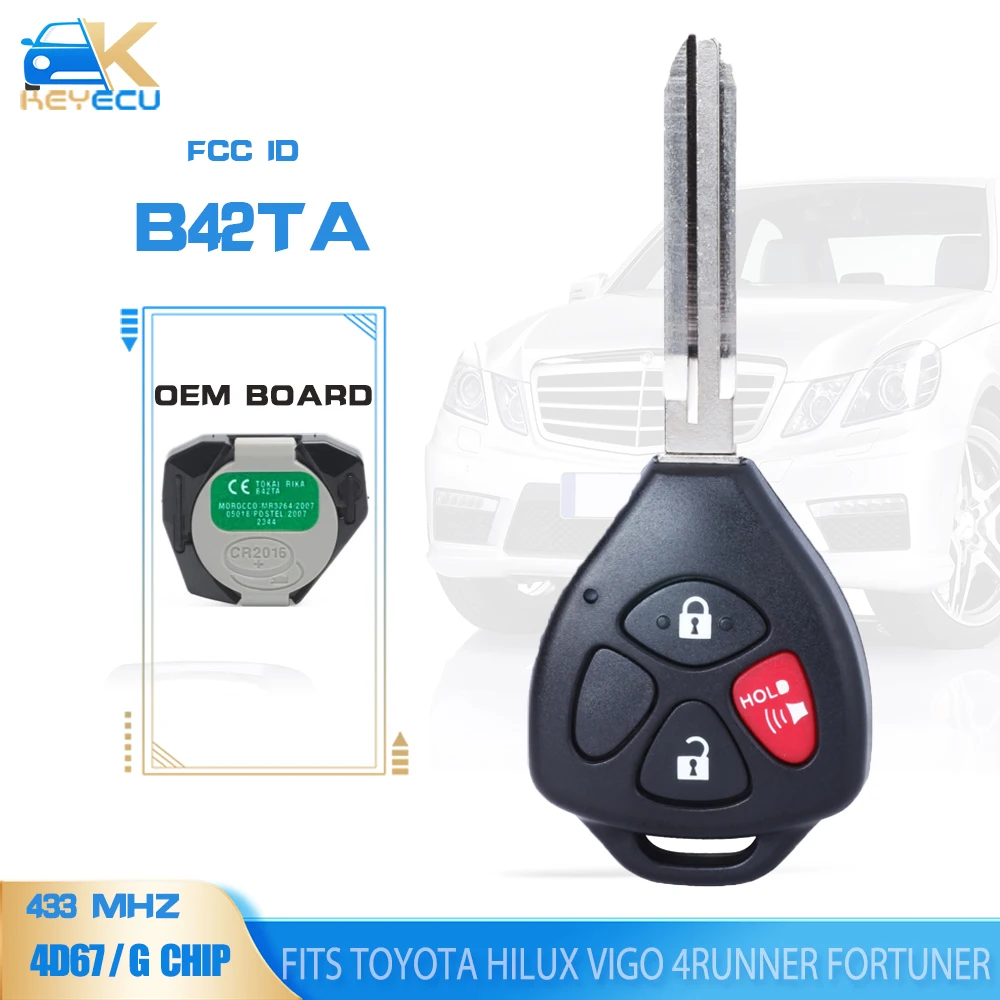 KEYECU B42TA 3B/4B Remote Head Key Fob 433MHz 4D67/G Chip For Toyota Hilux Vigo 4Runner Fortuner 2003 2004 2005 2006 2007- 2011