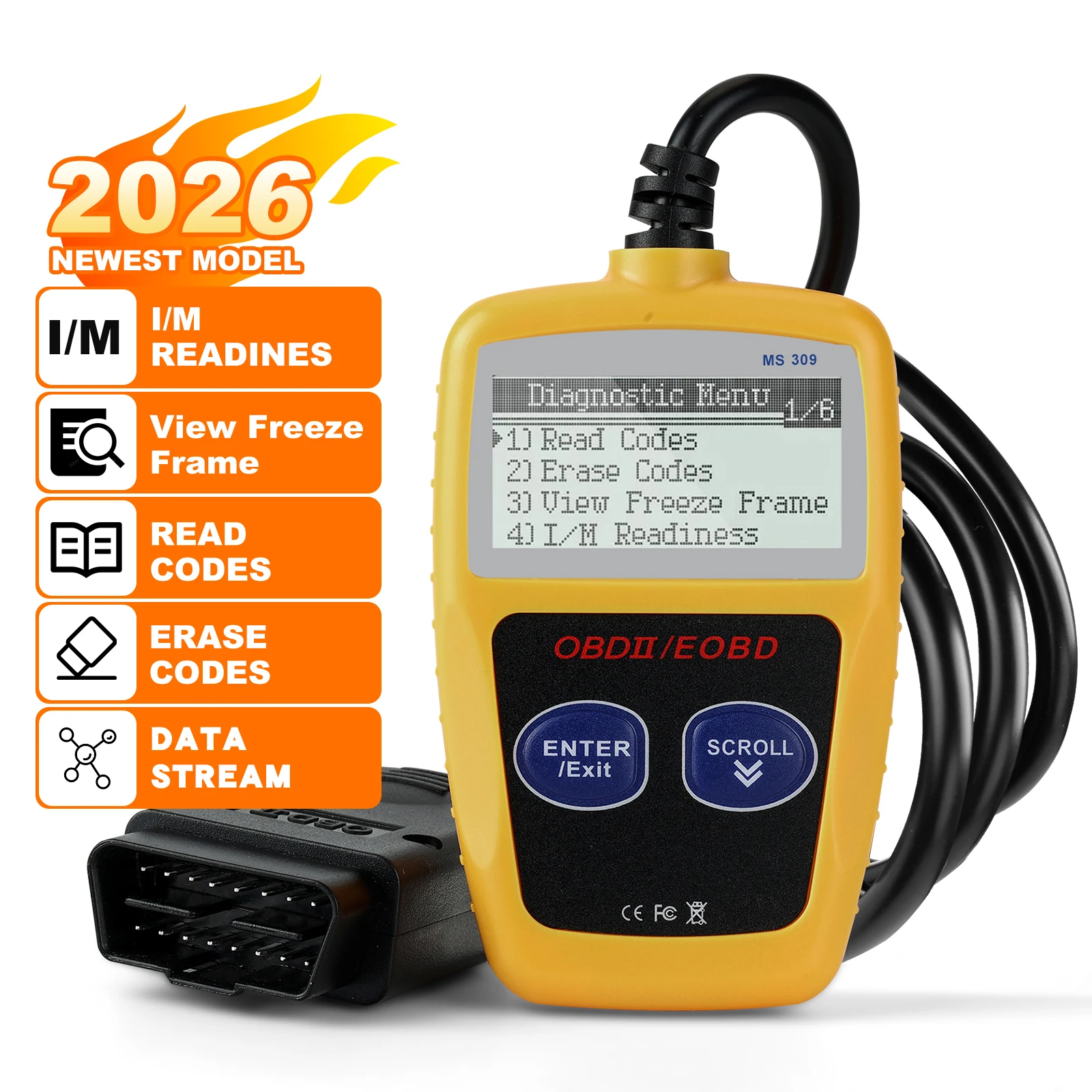 MS309 OBD2-Diagnosescanner Auto-Fahrzeugdiagnosegerät Fehlercodeleser für alle Automodelle mit Bluetooth