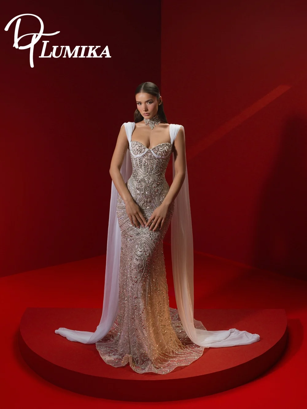 New Sweetheart Neck Sleeveless Bridal Gown With Draped Capelet Sparkling Hand-Beaded Mermaid Wedding Dress Customized Vestidos