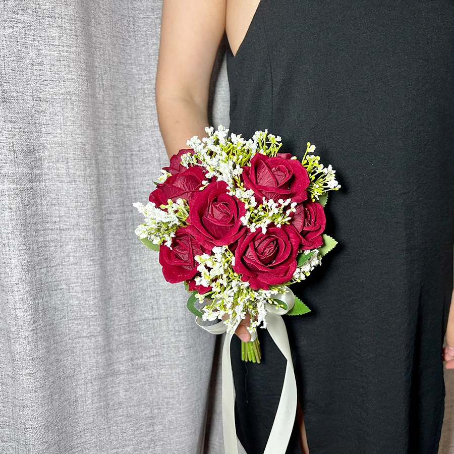 Artificial Roses Flowers Bouquet Bridal Bouquet Burgundy & White For Rustic Church Boho Wedding Centerpieces les fleurs de marie image 3